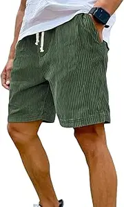 [Generic] Men's Corduroy Shorts with Elastic Drawstring Waist, Casual Lightweight Summer Shorts with Pockets