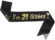 Funny 21st Birthday Decoration Sash for Women Girls I'm 21 es Sashes Black Gold 21st Birthday Party Gifts Supplies
