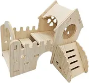 Wooden Hamster House Hut,Funny Hideaway with Climbing Ladder Habitat Maze for Small Animals Rat Gerbils Mice Syrian Hamsters