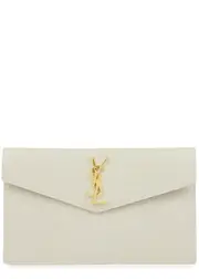 Saint Laurent Crocodile-effect Glossed Leather Pouch - White - One Size One Size
