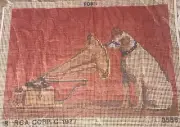 Vintage Latch Hook Rug Canvas RCA Nipper Dog 1977 Columbia Minerva 24" x 34"