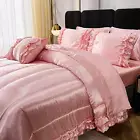 Silk like Satin Comforter Set with Sheet Set King Size 8 Pieces Pink Satin Beddi