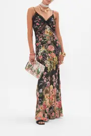 V NECK FULL LENGTH BIAS SLIP DRESS LETTERS FROM A VINEYARD