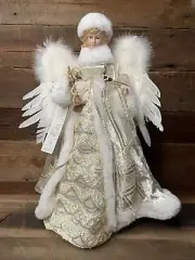 Christmas Angel Tree Topper Stand Alone 16”Inch Sequin Feather Wings Fur Cape