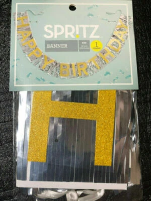 Spritz Gold and Silver Happy Birthday Banner 84" Free Shipping