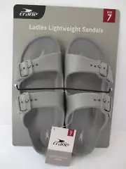 Crane Aldi Ladies Lightweight Two Band Adjustable Sandals Gray Size 7-NEW