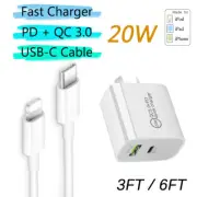 20W Type-C Wall Fast Charger PD Power Sync Cable for Apple iPhone 14 13 12 11 XR