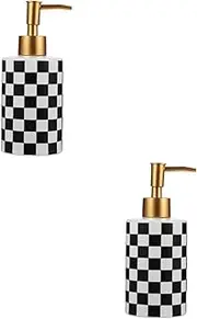 Refillable Soap Pump Dispenser 2pcs Black and White Checkered Lotion Bottle Empty Bottle Ceramics Travel Portable Empty Bottles