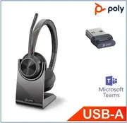 Poly Voyager 4320 Stereo Teams & UC with Charge Stand, 218476-02,77Z00AA, Bluetooth USB-A Dungle, Noise canceling boom, Acoustice Fence