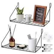 2 Pack Wall Floating Shelves No Drill Adhesive Mount Black Metal Hanging Shelf