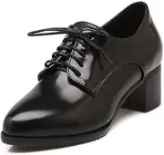 [IKOFLYE] Women's Lace Up Mid Heel Platform Pumps Oxfords Vintage Comfortable Wingtip Pointed Toe Brogue Dress Shoes Wine Red