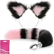 2 Pcs Fox Anal Plug Set Tail Butt Plug Animal Costume Set Furry Cat Ear Headband Adult Anus Play Cosplay Role Play BDSM Sex Toy For Men Women
