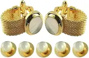[Select Gifts] Dress Studs Formal Wrap Around Cufflinks Strap Gold-Tone Mother of Pearl