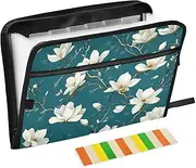 Quteprint 13 Pockets Expanding File Folder with Zipper Closure, White Magnolia Flowers Tree Accordion File Folder with Sticky Labels, Letter Size A4 Papers Expandable File Document Organizer
