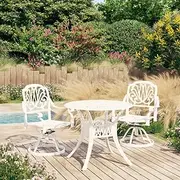 3 Piece Bistro Set Cast Aluminium White - Outdoor Chairs, Patio Furniture, Small Table, Balcony, Garden Chairs