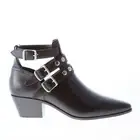 SAINT LAURENT women shoes Black leather point toe ankle boot straps studs buckle