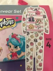 New! Girl's Size 4 Winter Thermal Base Layer Pajama Set Waffle Knit SHOPKINS