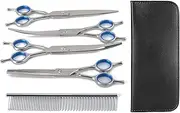 Dog Grooming Scissors Set,Pet Stainless Steel Scissors Kit,Straight Curved Thinning Scissors and Combs Set,for Dogs, Cats and Other Animals