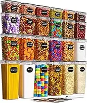 KEMETHY 24 PCS Airtight Food Storage Containers with Lids, Kitchen Pantry Organization and Storage, BPA-Free Plastic Scale Food Canisters for Cereal, Flour, Sugar, Dry Food, Include Labels & Marker