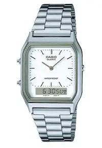 在飛比找Yahoo!奇摩拍賣優惠-【萬錶行】CASIO  銀色時尚復古雙顯指針錶  AQ-23