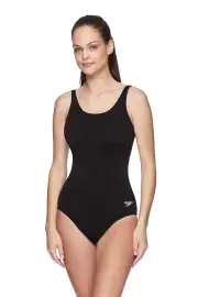 Speedo Womens Concealed D Cup Tank Openback One Piece Af - Black/White - 10