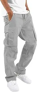 [HUNGSON] Mens Cargo Pants Casual Hiking Pants Joggers Athletic Pants Cotton Loose Straight Sweatpants for Men