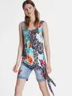 Desigual Crystal Asymmetrical Tank Top Medium M Mix Print Floral Side Tie Black