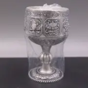 Solid 999 Fine Silver Wine Cup Healthy Eight Treasure Goblet Wine Sets Cup