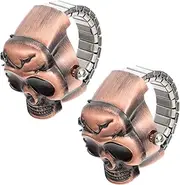 [FOMIYES] 2Pcs Skull Ring Watch Unique Clamshell Finger Watches with Vintage Fashion Accessory for Daily Wear and Special Occasions Like Halloween and Birthdays