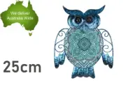 25cm Blue Glass Owl Mandala Wall Art Home Garden Decor Hanging Plaque Mother VIC