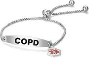 [LSxAB] Red Medical Alert Bracelet for Women Men Emergency First Aid Engraved Adjustable Stainless Steel Chain Bracelets