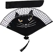 GARVALON Adorable Cartoon Folding Hand Fan Portable Japanese Style Cute Cat Design Foldable Handheld Fan with Storage Bag for Women Cloth and Material for Decoration and Daily Use