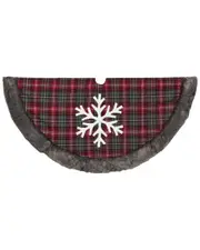 Gerson International 48in Buffalo Plaid Tree Skirt with Snowflake