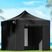1 Gazebo 3mx3m InstaHut Pop Up Marquee Folding Tent Wedding Camping Outdoor Canopy Black
