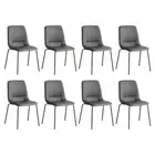 Levede Stackable Dining Chairs Kitchen Lounge Chair PU Leather Grey Set of 8