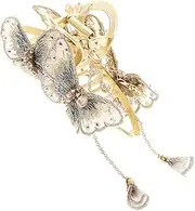 LOLIPPYY Double Butterfly Tassel Hair Claw Clip Decorative Jaw Clip for Women Strong Hold Claw Clip for Thin Thick Hair for Birthdays Weddings and Daily Use