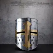 Medieval Crusader Helmet - Templar Knight Golden Cross Helmet Halloween Costume