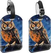 [WOSHJIUK] 2-Pc,Luggage Tags for Suitcases,Travel Tags for Luggage,Forest Night Flying Owl