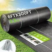 Weed Barrier Fabric, 6x300ft Landscape Fabric, 3.2oz Heavy Duty Durable Woven Geotextile Fabric, High Permeability Ground Cover Mat, Driveway Fabric, Garden Weed Control Cloth with 20 U-Securing Pegs