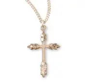 Gold Plate Over Wheat Cross 925 Sterling Silver 1.1 In x 0.5 In Charm Pendant