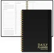 KAICN Daily Planner, To Do List Notebook, Undated Hourly Schedule Planner (Black, A5 Size)