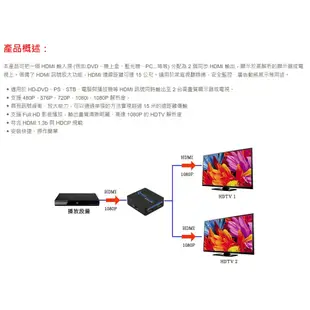 Alanview AL1312 HDMI 一進二出 分配器 Full HD HDMI 1.3b