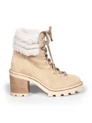 Beige Suede Shearling Lined Boots