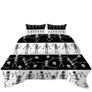 Cool Skeletons in Black White Stripes Coverlet