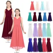 Girls Kids Juniors Chiffon Wedding Long Dress Bridesmaid Formal Evening Party