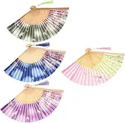 OSOLADY 4pcs Chinese Style Retro Dance Fan Foldable Fan Prop for Parties Photography Summer Travel