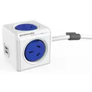 ALLOCACOC PowerCube 4 Outlet Extended USB Surge Protector with 2 USB 2.1A 10W - 1.5m - Blue Stackable / Mountable / Modern Reinvention [5420BL/AUEUPC]
