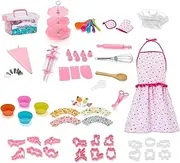 Kids Baking Set - Educational Kids Chef Set, Colorful Baking Set | Kids Real Little Chef Cooking Utensils Kitchen Set, Chef Hat and Matching Pink Apron Children Dress Up Pretend Toy for Ages 3-8