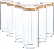 Argon Tableware Scandi Storage Jars with Wooden Lids - 1500ml - 6 Pack - Modern Round Organisation Container Glass Jar for Kitchens, Pantry, Bathrooms, Utility Rooms