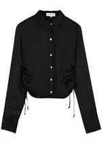 Bella Dahl Ruched Cropped Satin Shirt - Black - M (UK12 / M) M (UK12 / M)